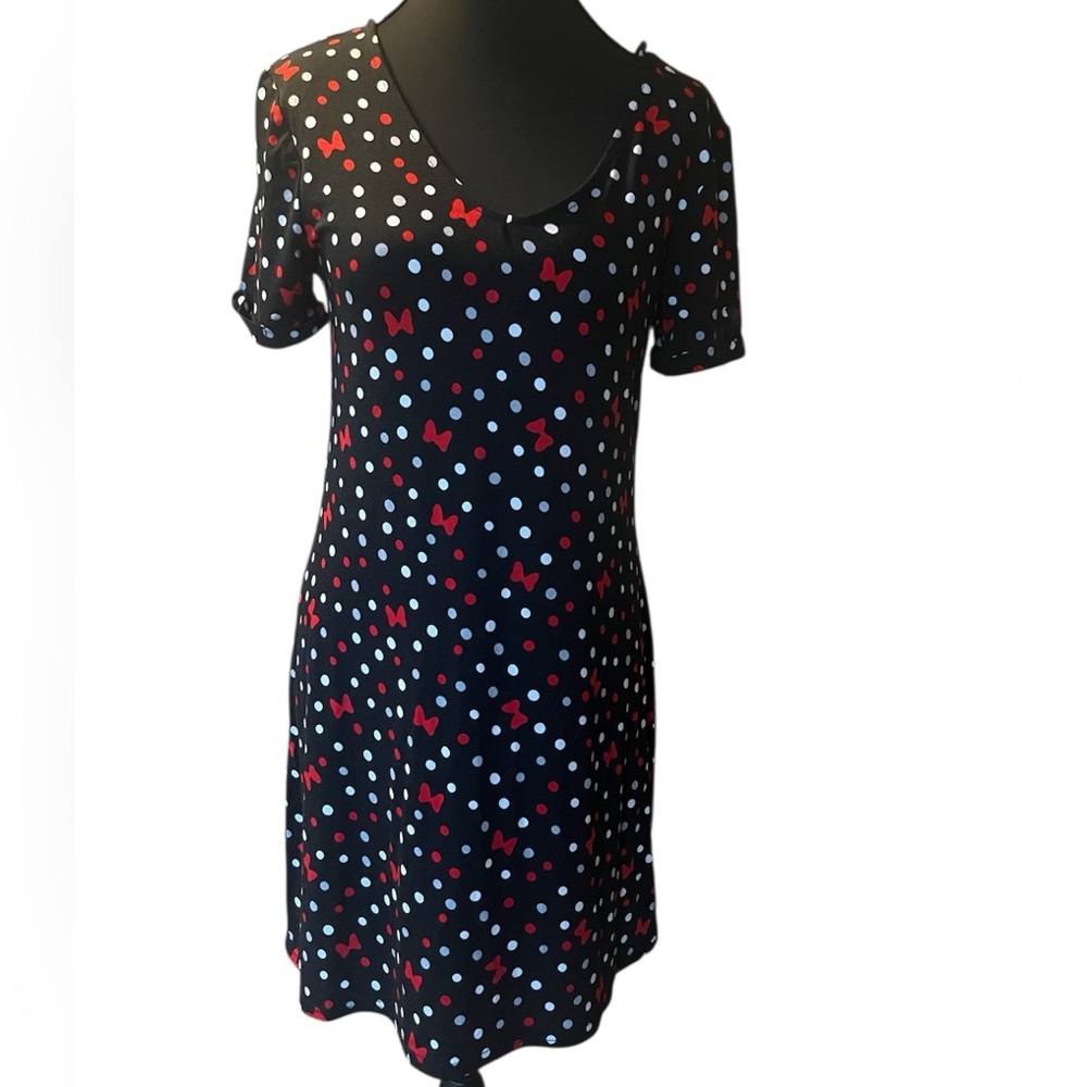 Disney Parks Minnie Mouse Polka Dot and Bow tie Black V-Neck Dress size XS NWT